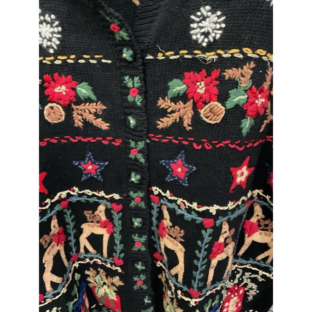 Heirloom Collectibles Christmas Sweater Cardigan  L Reindeer Embroidered - Picture 8 of 8